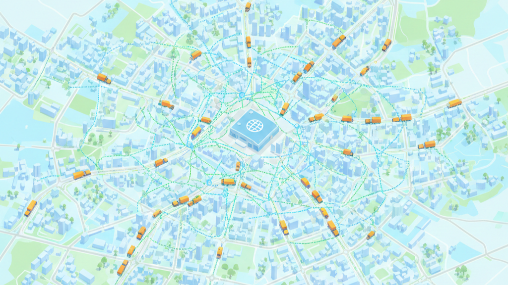 App dashboard and fleet map illustration